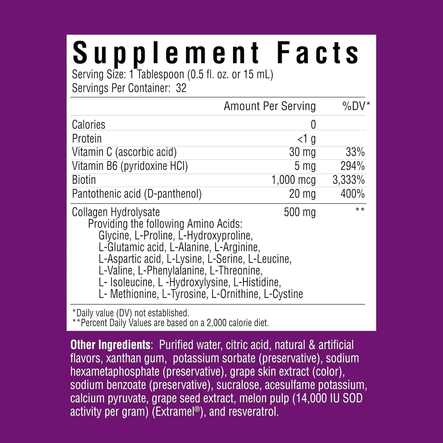 Rejuvicare Liquid Collagen Beauty Formula with Amino Acids, Protein and Biotin, Delicious Grape Flavor, Purple 16 Oz ,32 Servings
