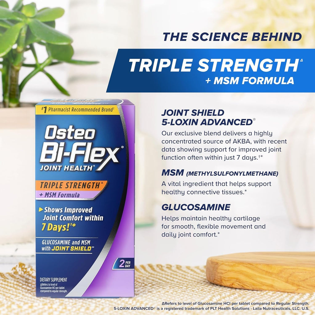 Osteo Bi-Flex Triple Strength Glucosamine Supplement with MSM, Improve Joint Function, Maintain Healthy Connective Tissue and Cartilage, 80 Coated Tablets