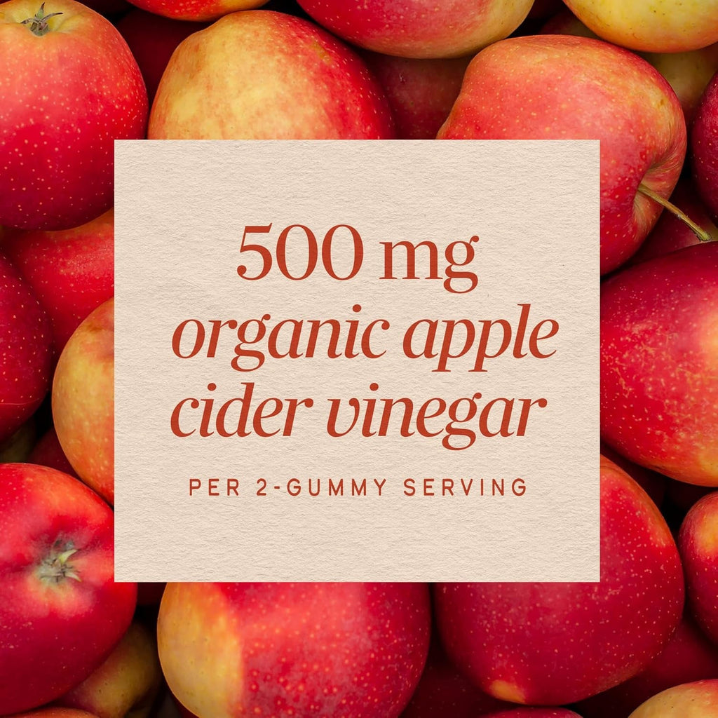 Nature'S Way Organic Apple Cider Vinegar Gummies, 500 Mg Organic Apple Cider Vinegar per 2-Gummy Serving, Apple Flavored, 60 Gummies (Packaging May Vary)