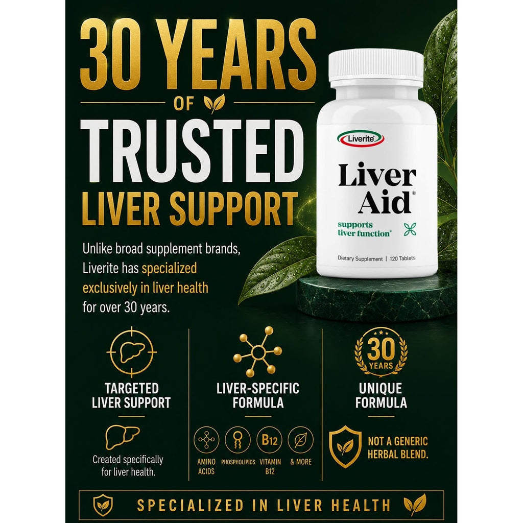 LIVERITE Liver Aid 2-Pack 120 Tablets (Total 240Ct) Supports Healthy Liver Function, Cleansing, Energy & Daily Wellness