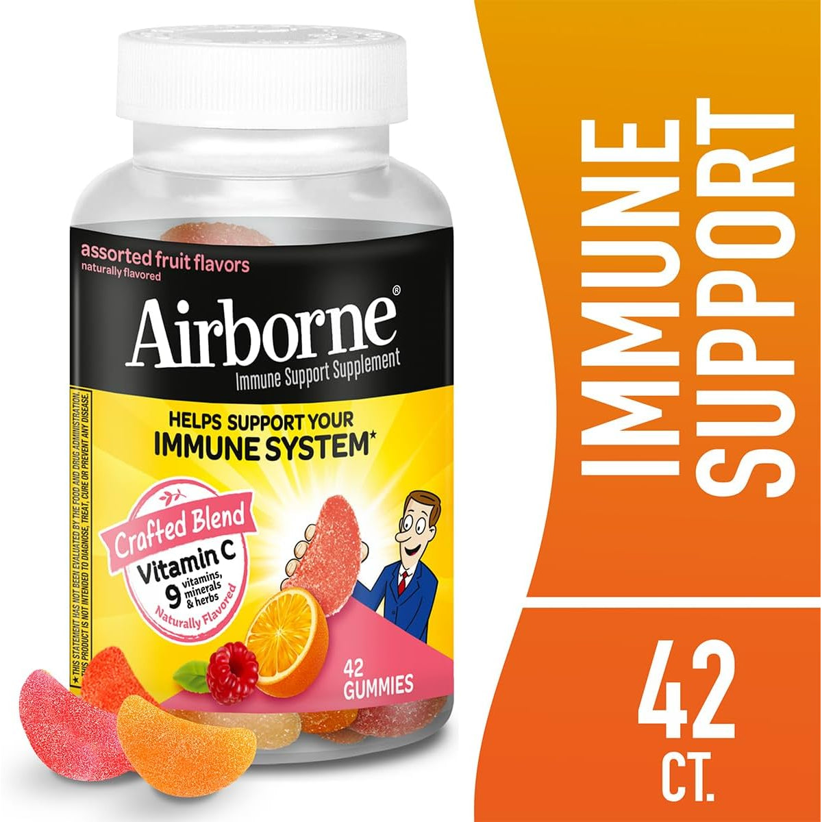 Airborne 750Mg Vitamin C Immune Support Supplement Gummies for Adults, Assorted Fruit Flavor, Gluten Free Crafted Blend with Powerful Antioxidants Vitamins a C & E, 42 Gummies (2 Pack)