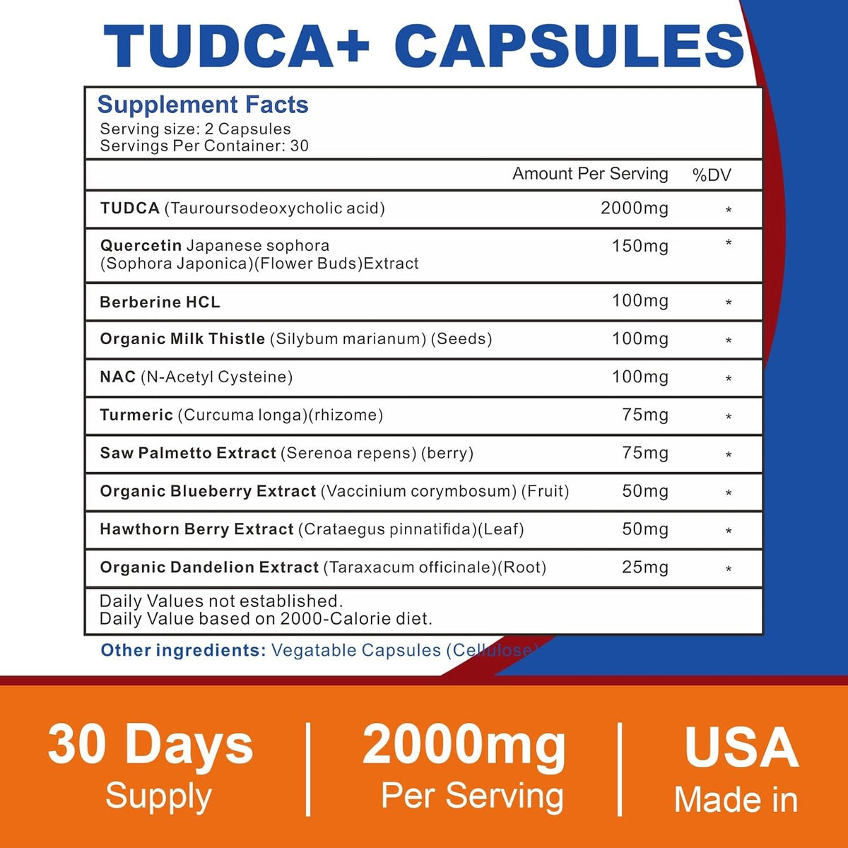 2000Mg Tudca Liver Support Supplement, Tudca Bile Salt with Milk Thistle and Nac,60 Capsules for 30 Days,Support for Liver, Detoxification,Immune System