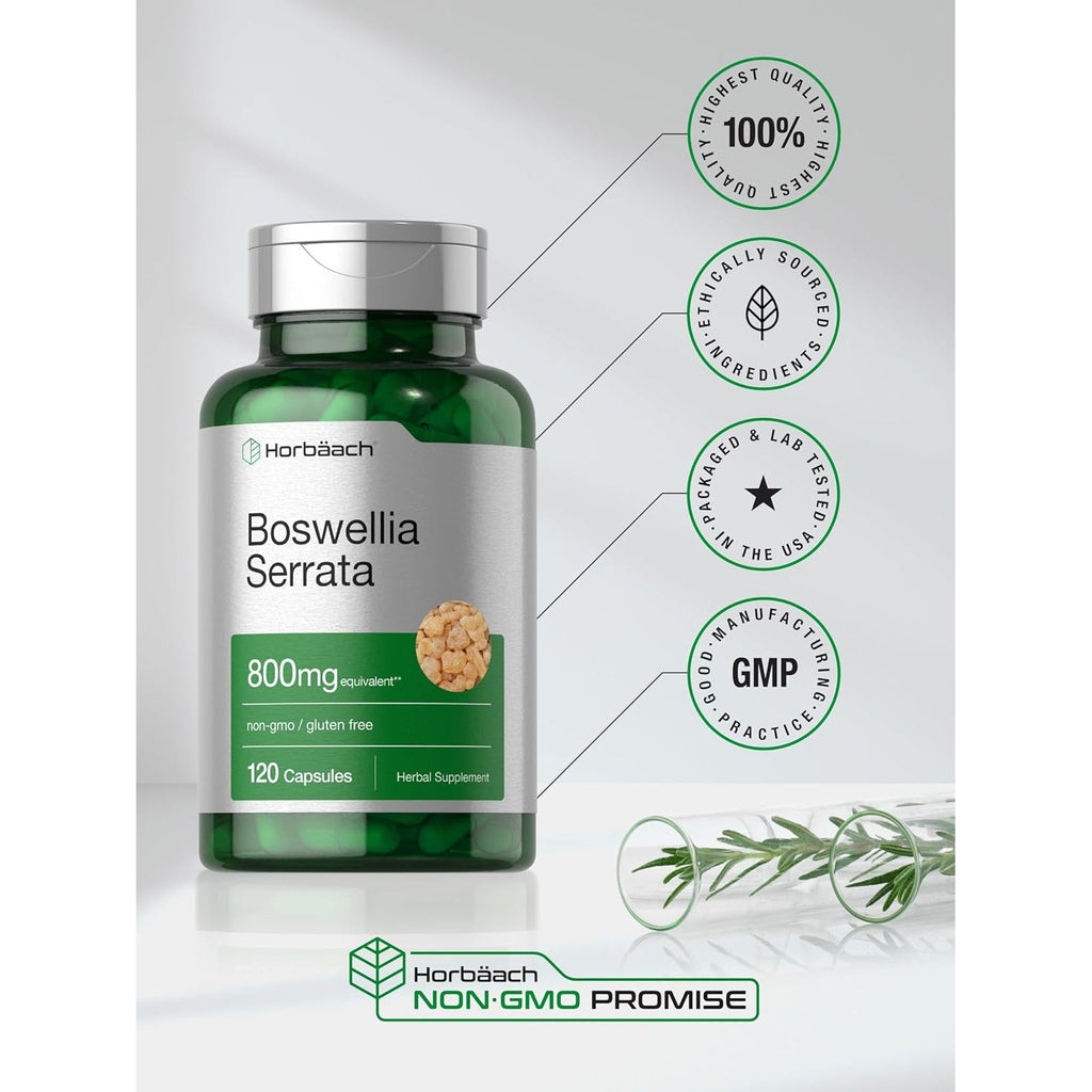 Horbäach Boswellia Serrata Extract Capsules | 120 Count | Herbal Supplement | Non GMO, Gluten Free