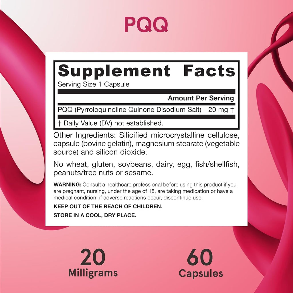Jarrow Formulas® PQQ 20 Mg, Dietary Supplement, Heart, Brain, and Metabolism Support, 60 Veggie Capsules, 60 Day Supply