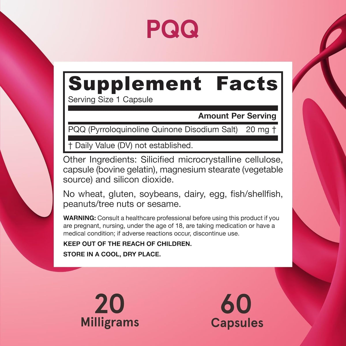 Jarrow Formulas® PQQ 20 Mg, Dietary Supplement, Heart, Brain, and Metabolism Support, 60 Veggie Capsules, 60 Day Supply