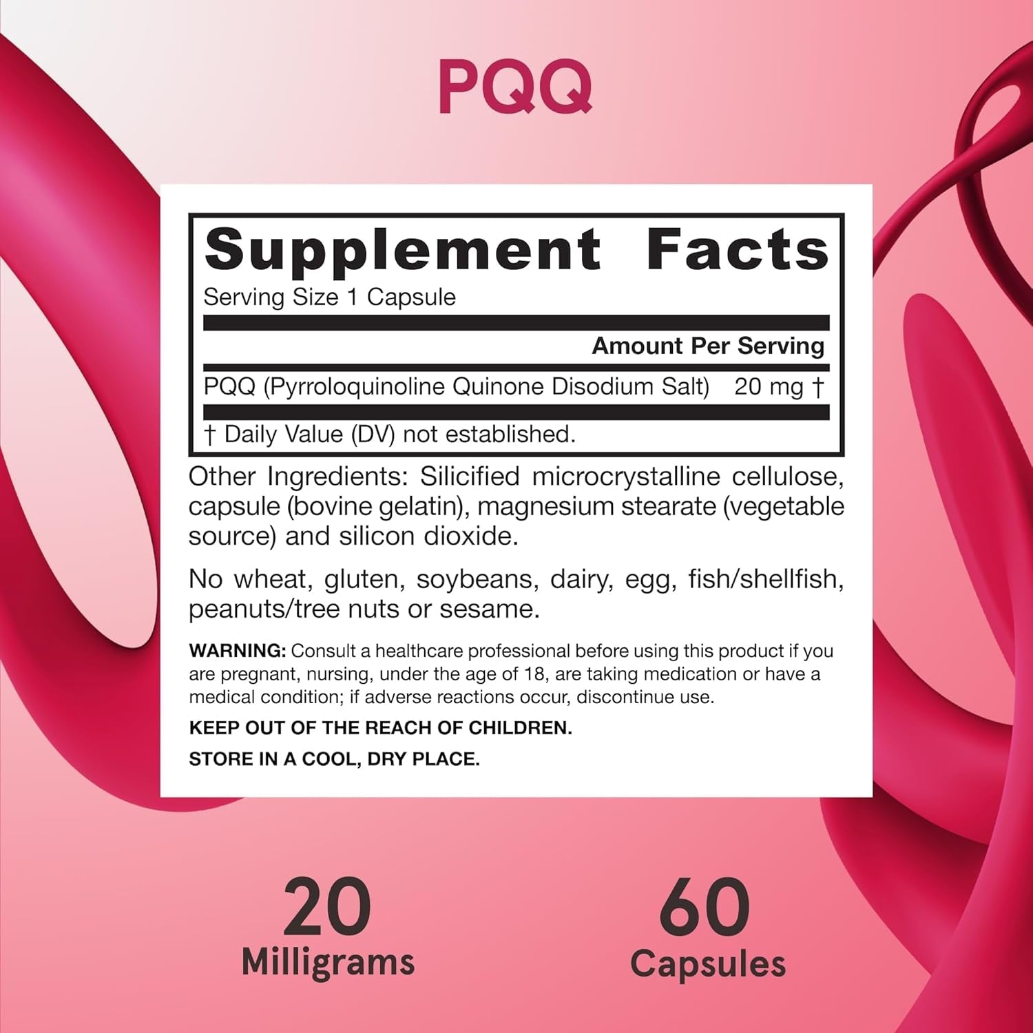 Jarrow Formulas® PQQ 20 Mg, Dietary Supplement, Heart, Brain, and Metabolism Support, 60 Veggie Capsules, 60 Day Supply