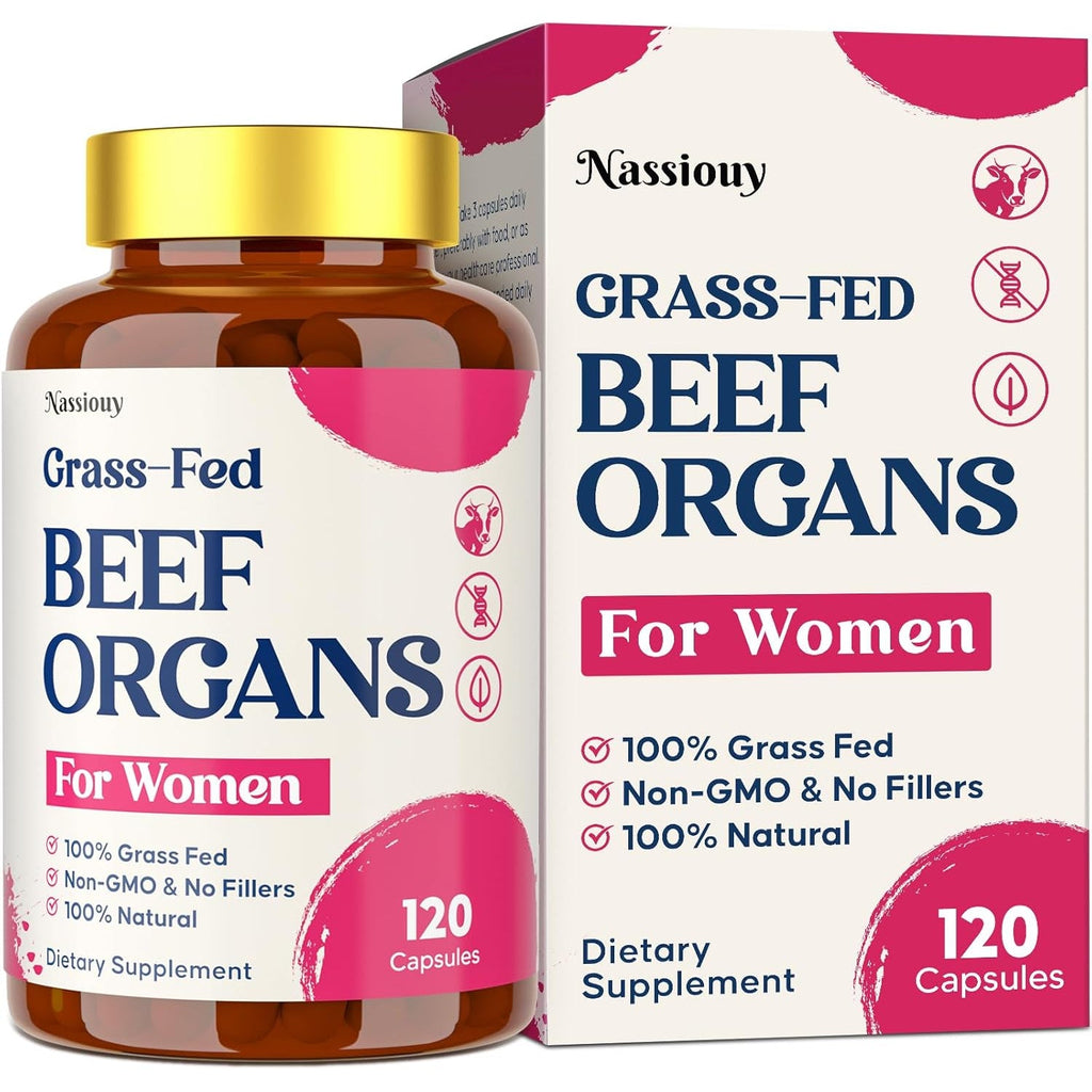 12-In-1 Beef Organ Supplement for Women - Beef Liver, Uterus, Kidney, Heart, Pancreas, 5 Vitamins & 2 Herbs, Hormone Balance, Menstruation, Energy, Immune - 100% Grass Fed, Pasture Raise - 120 Caps