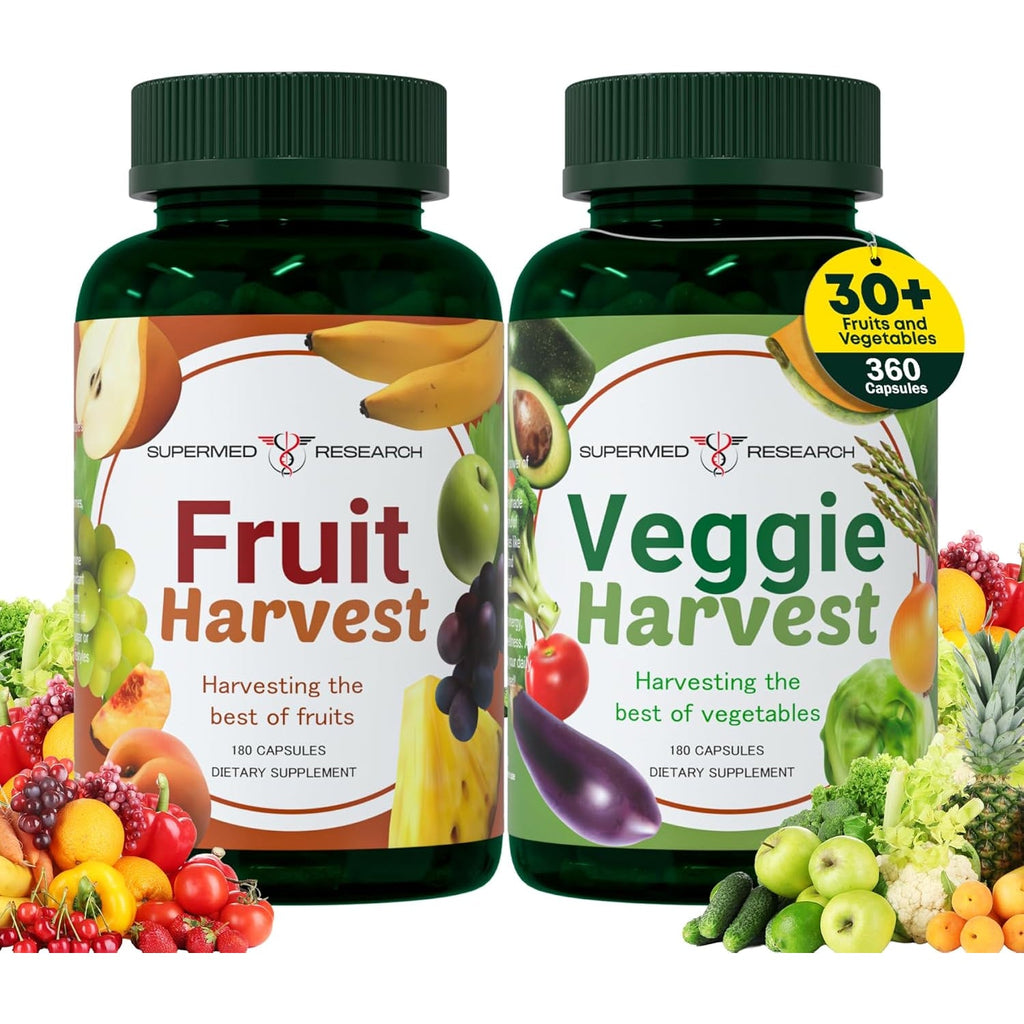 Fruits and Vegetables Supplements – 2 Pack Combination Fruit & Veggies Supplement – Whole Food Vitamins & Minerals for Adults – Superfood Veggie Vitamins for Adults (180 X 2, 360 Ct)