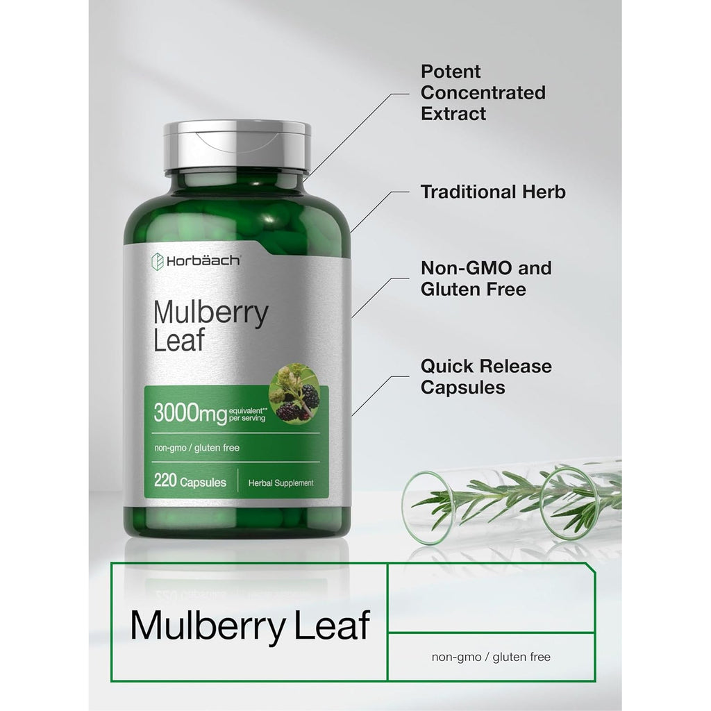 Horbäach Mulberry Leaf Extract Capsules | 220 Count | Non-Gmo, Gluten Free Herbal Supplement