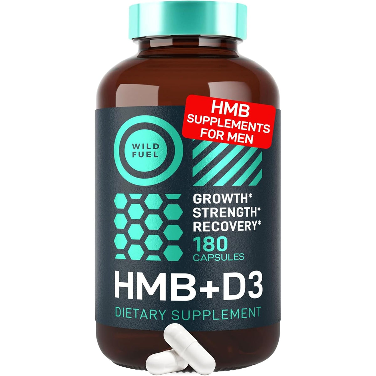 WILD FUEL 3,000Mg HMB Supplement plus Vitamin D3 - Muscle Growth, Strength, Fast Workout Recovery HMB Supplements for Men and Women - Calcium Beta-Hydroxy Beta-Methylbutyrate - 180 Capsules