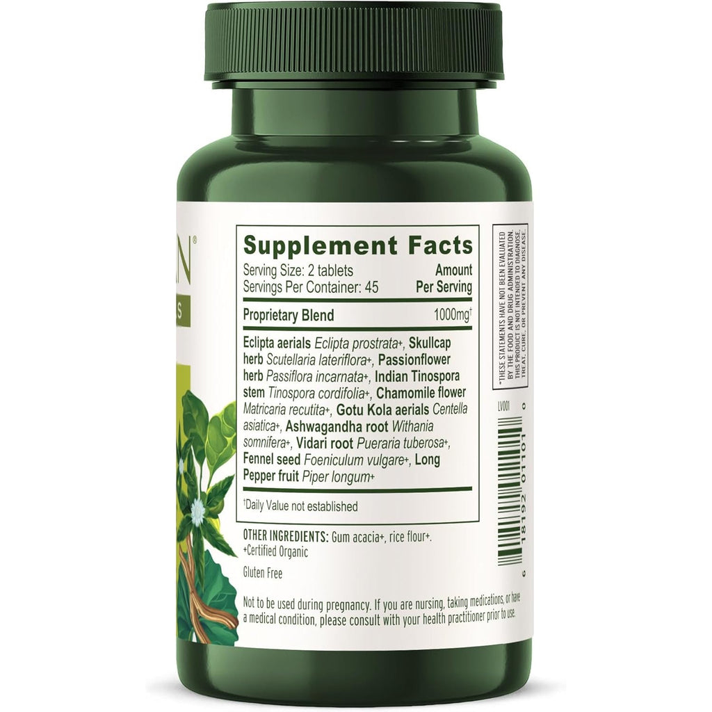 Banyan Botanicals Organic Tranquil Mind – Nervous System Support & Physical Relaxation Supplement – with Skullcap, Passionflower & Gotu Kola – Non-Drowsy Systemic Grounding – 90 Tablets – USDA Organic