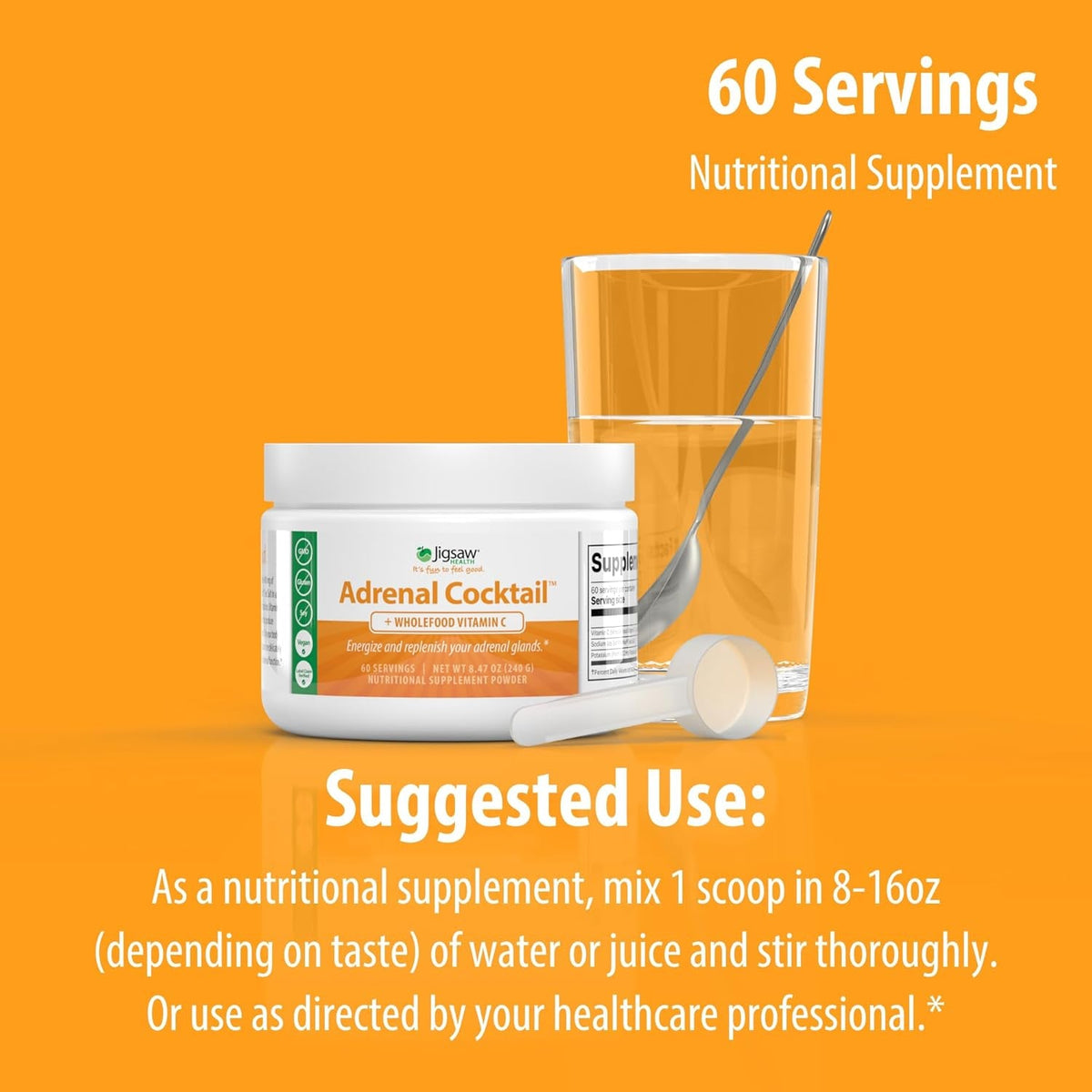 Jigsaw Health Adrenal Cocktail + Wholefood Vitamin C | with Potassium Bicarbonate, Sea Salt, and Acerola Cherry Extract | 60 Servings (Jar)