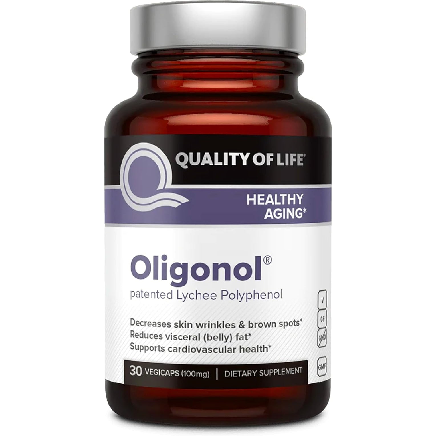 Quality of Life Oligonol Premium anti Aging Supplement - Promotes Cardiovascular Health, Circulation & Youth, Includes Antioxidants - Lychee Fruit Extract - 30 Vegicaps