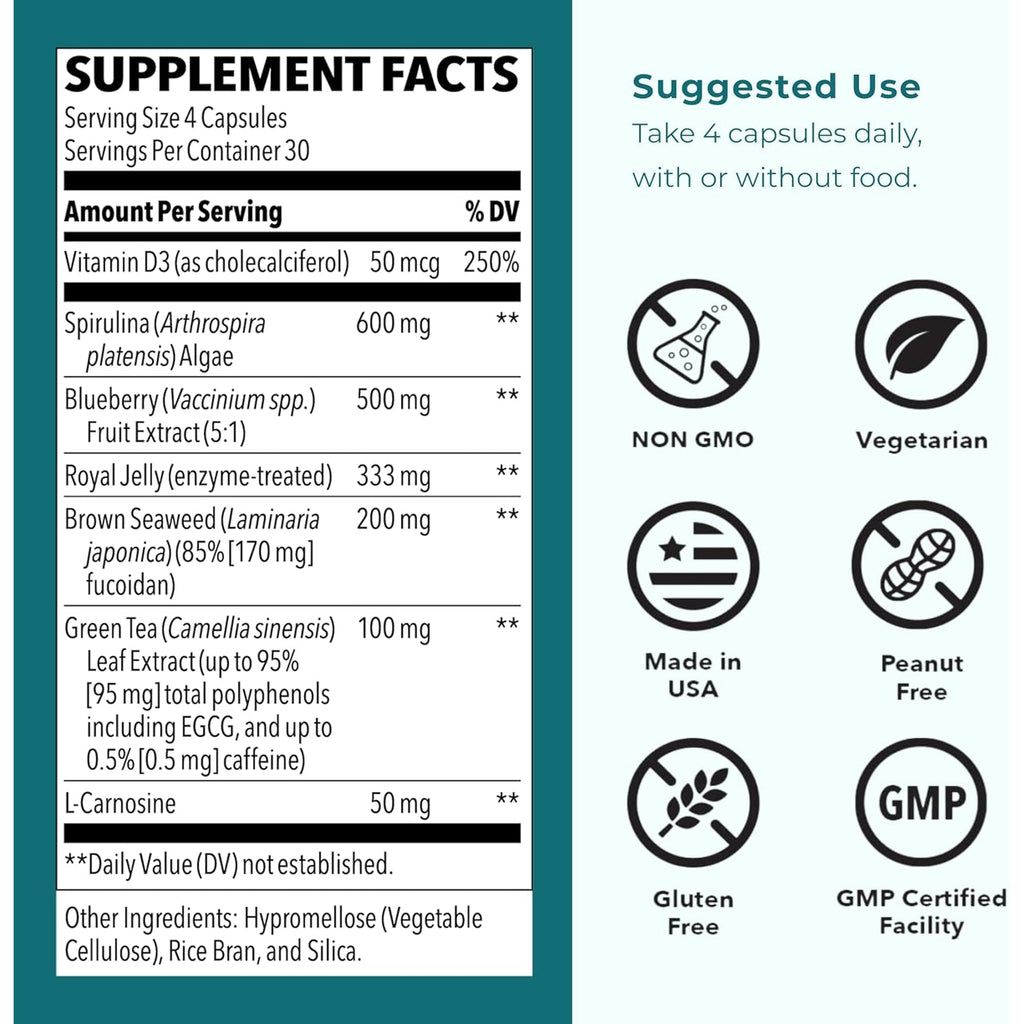 Lifeseasons Stem Boost-R - Stem Cell Support - Naturally Repair Damaged Tissue - Vitamin Supplement Rich in Antioxidants - Royal Jelly, Spirulina, Blueberry, Brown Seaweed & L-Carnosine - 120 Capsules