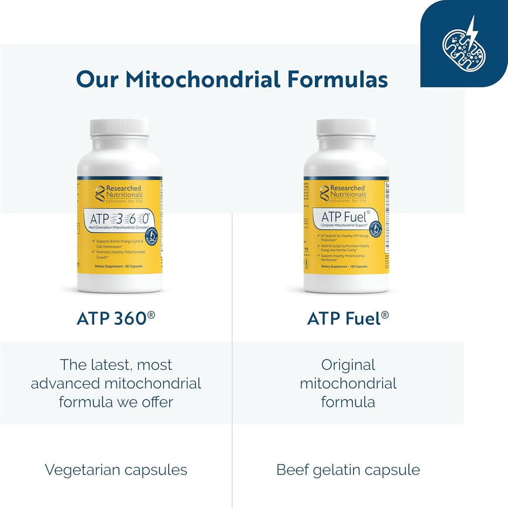 Researched Nutritionals ATP Supplements for Cellular Health & Energy Support - ATP Fuel - Vitamin E, Coq10 & NADH to Promote Mental Clarity & Healthy Mitochondria (150 Capsules)