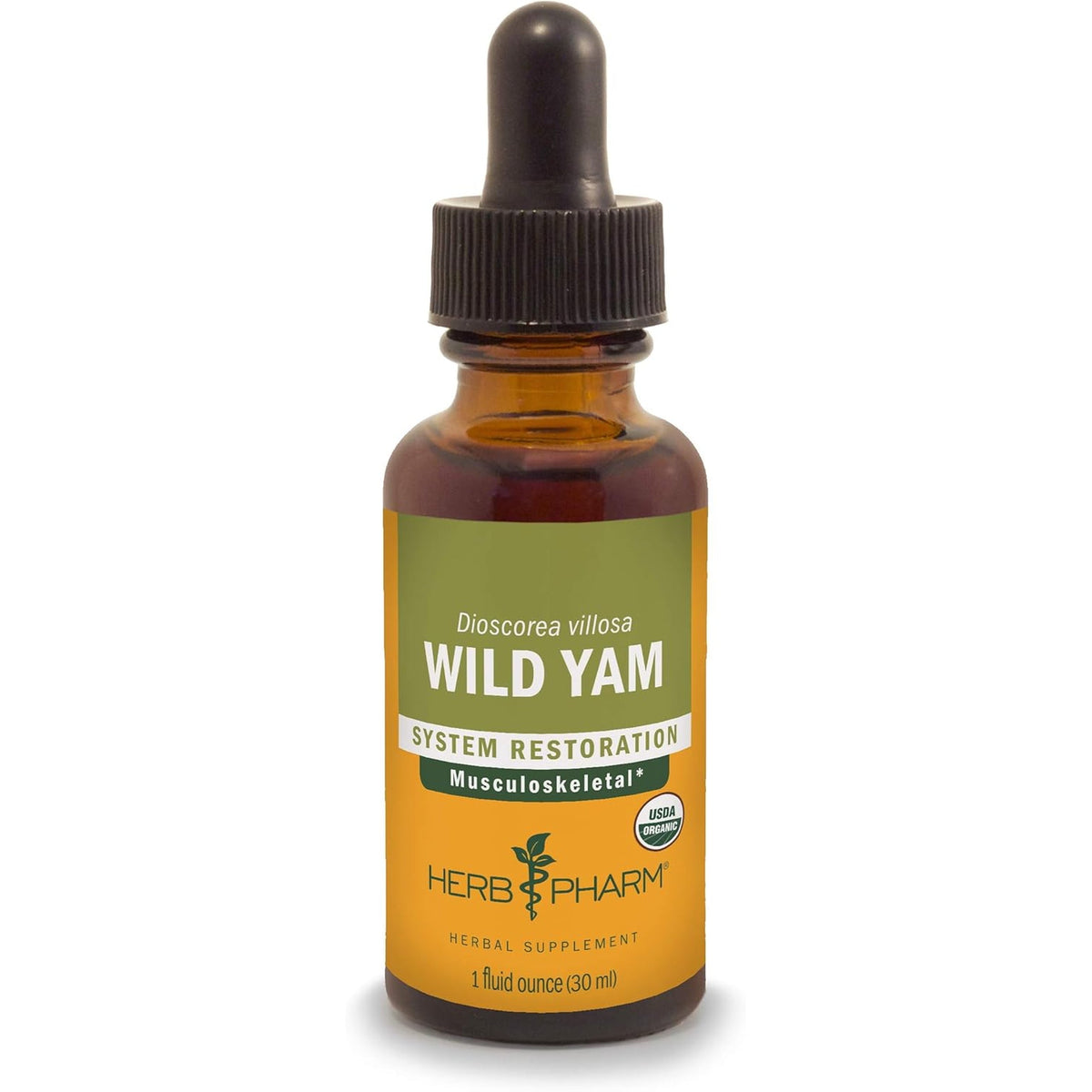 Herb Pharm Certified Organic Wild Yam Liquid Extract Drops for Musculoskeletal System Support, 1 Oz