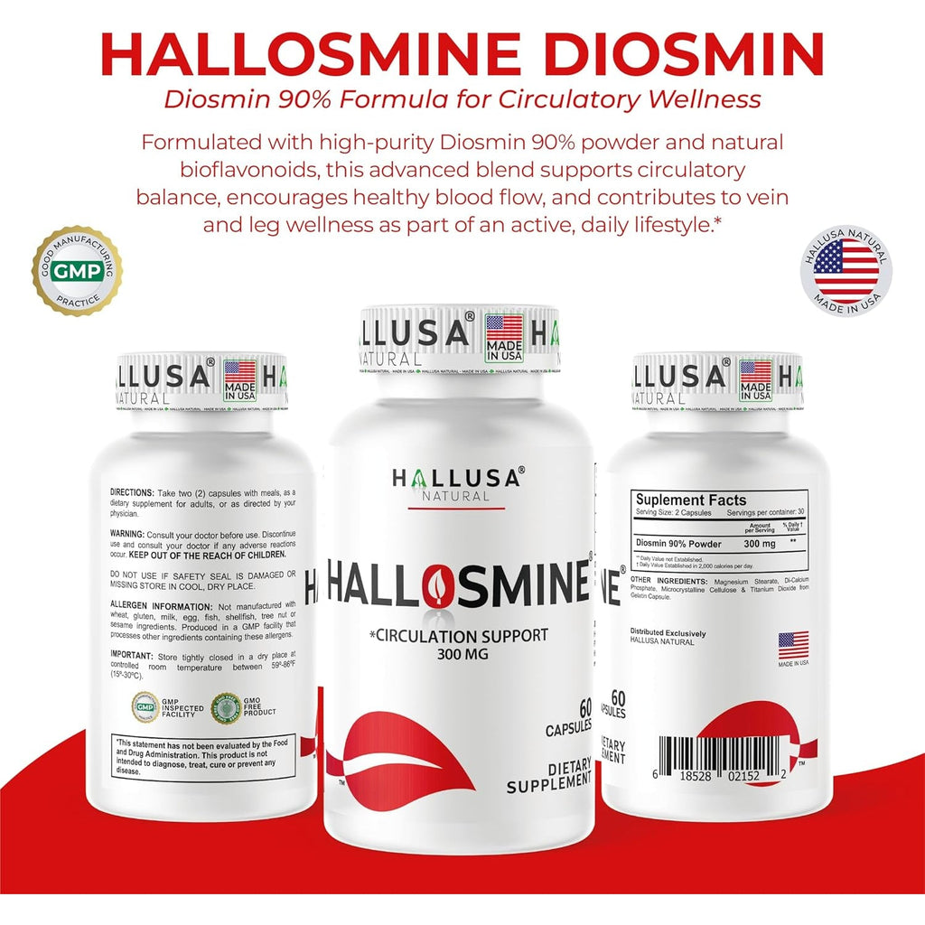 Hallusa Natural Diosmin Circulation - Support for Circulation and Veins - DIOSMIN - DIOSMINE- DIOSMINA - Circulation & Vein Support Supplement