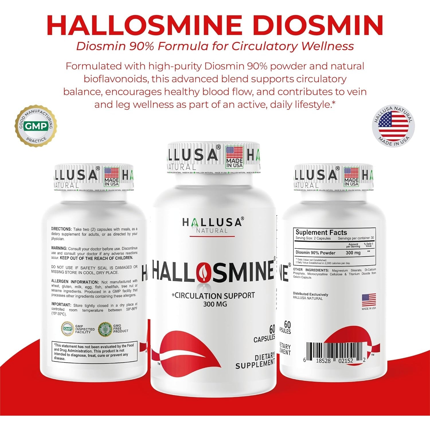 Hallusa Natural Diosmin Circulation - Support for Circulation and Veins - DIOSMIN - DIOSMINE- DIOSMINA - Circulation & Vein Support Supplement
