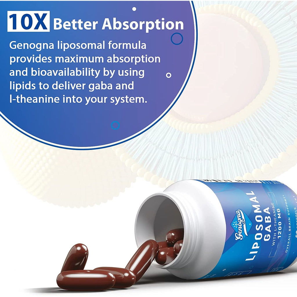 GABA with L-Theanine Supplement 1200Mg - High Bioavailable Liposomal GABA Supplements, 60 Capsules for Adults