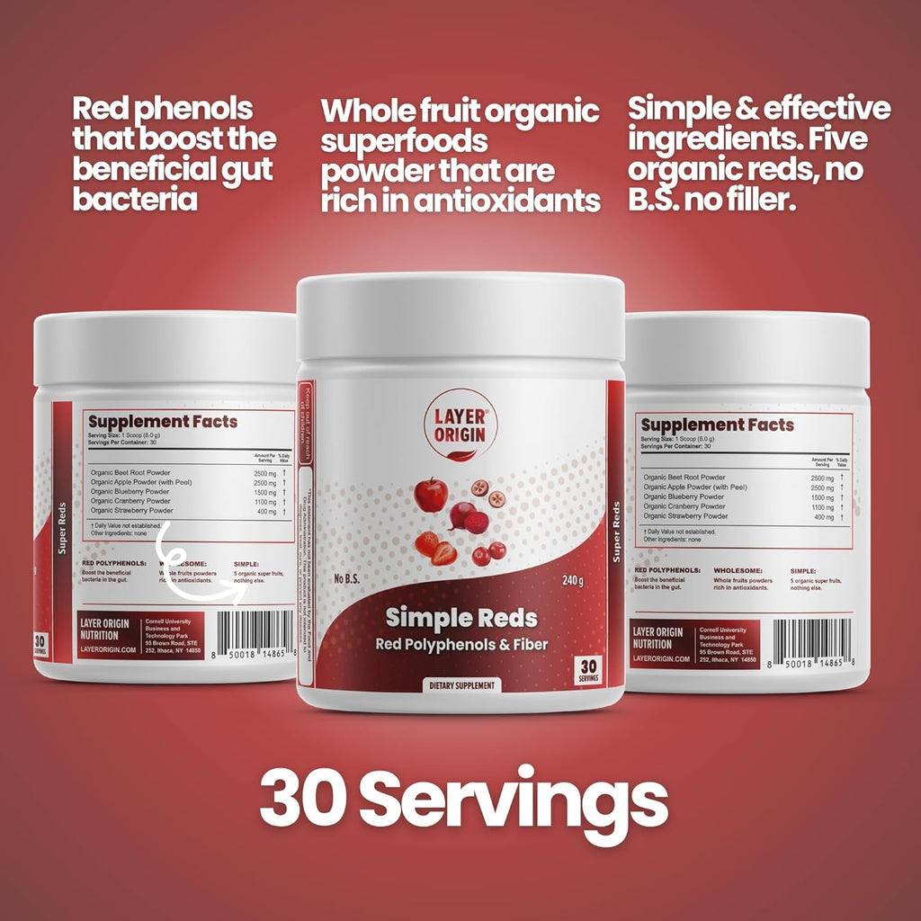 Simple Reds - Organic Red Polyphenols Whole Fruit Powder | Only Real Red Whole Fruits & Zero-Fillers | 30 Servings