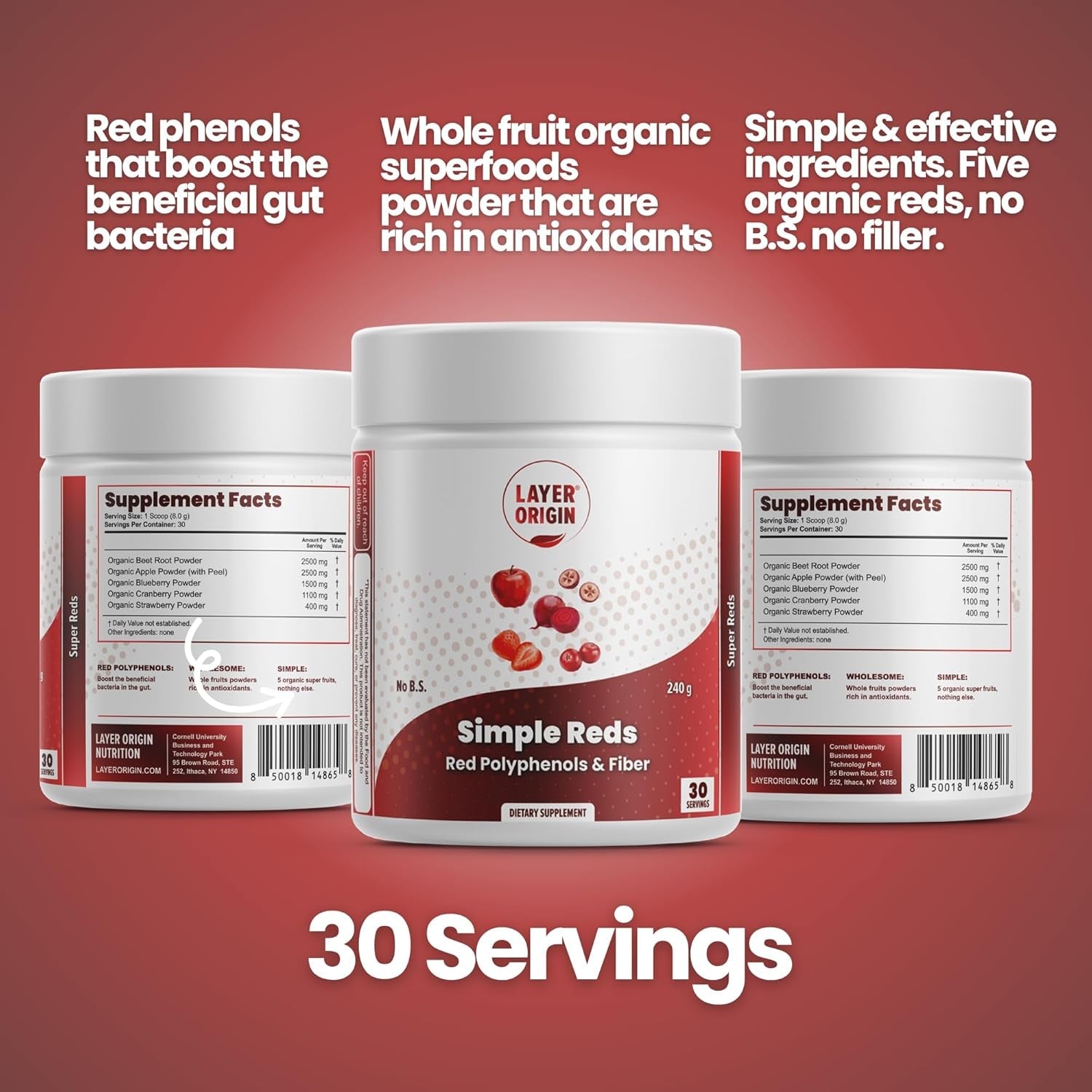 Simple Reds - Organic Red Polyphenols Whole Fruit Powder | Only Real Red Whole Fruits & Zero-Fillers | 30 Servings