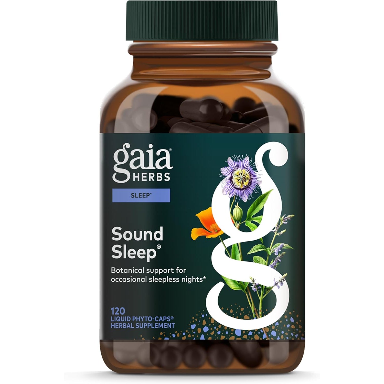 Gaia Herbs Sound Sleep - Sleep Support Supplement - Herbal, Plant-Powered Support for Calm & Relaxation* - Valerian Root, Passionflower & More - 120 Vegan Liquid Phyto-Capsules (40 Servings)