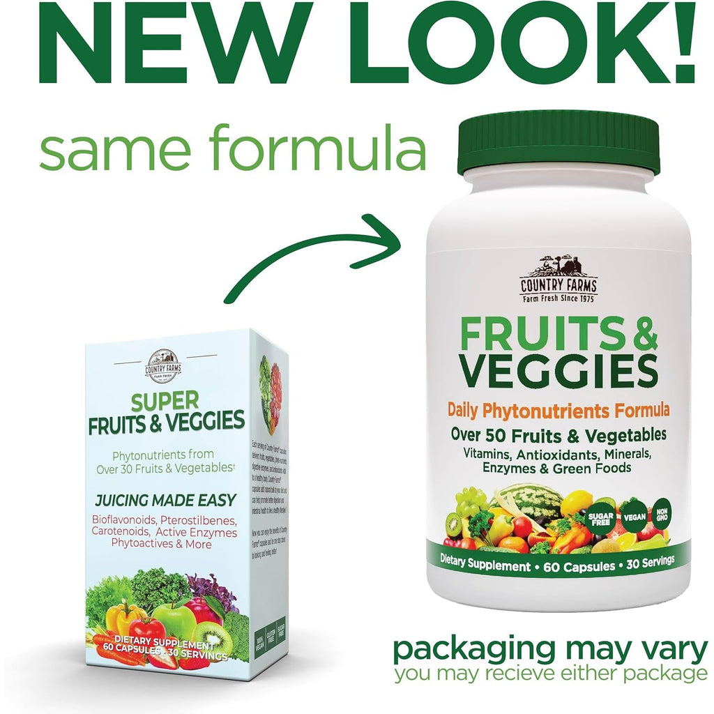 COUNTRY FARMS Super Fruits and Veggies Capsules, Whole Food Supplement, Powerful Antioxidant, Supports Energy, Immune Health, Boosts Digestive Health, 30 Super Foods, 30 Servings