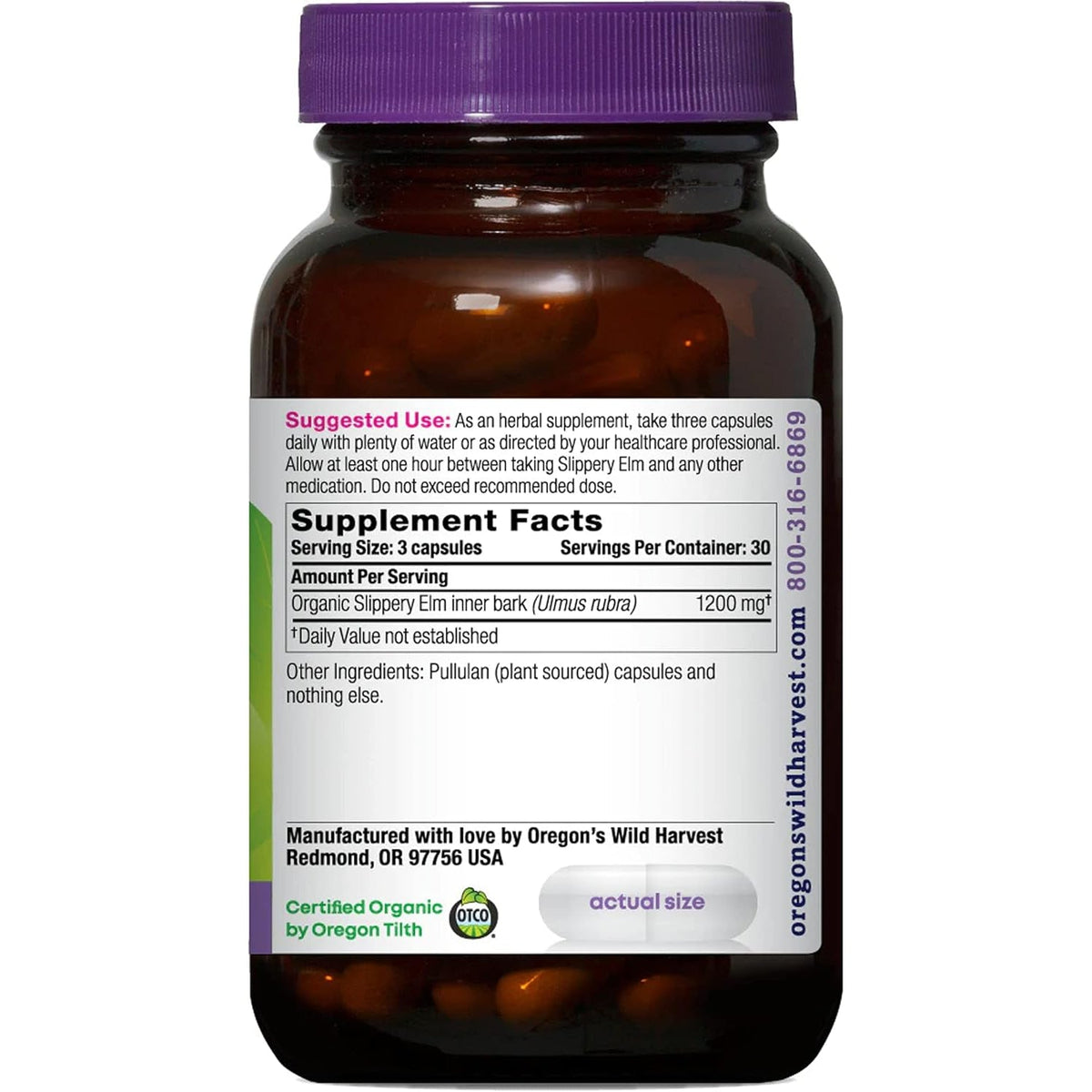 Oregon'S Wild Harvest Slippery Elm Organic Capsules, 90 Count