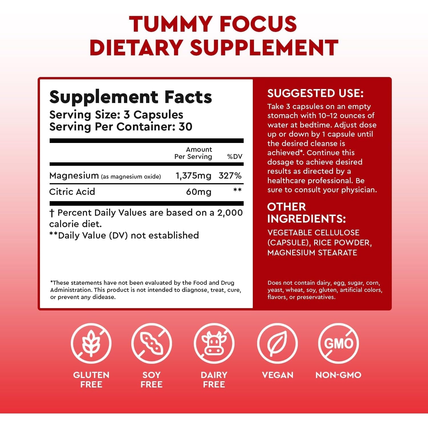 JJ Smith Tummy Focus – Digestive Cleanse Supplement with Ozonated Oxygenated Magnesium – Supports Digestion, Regularity, Bloating, Gut Balance, Nutrient Absorption, Energy & a Flatter Belly