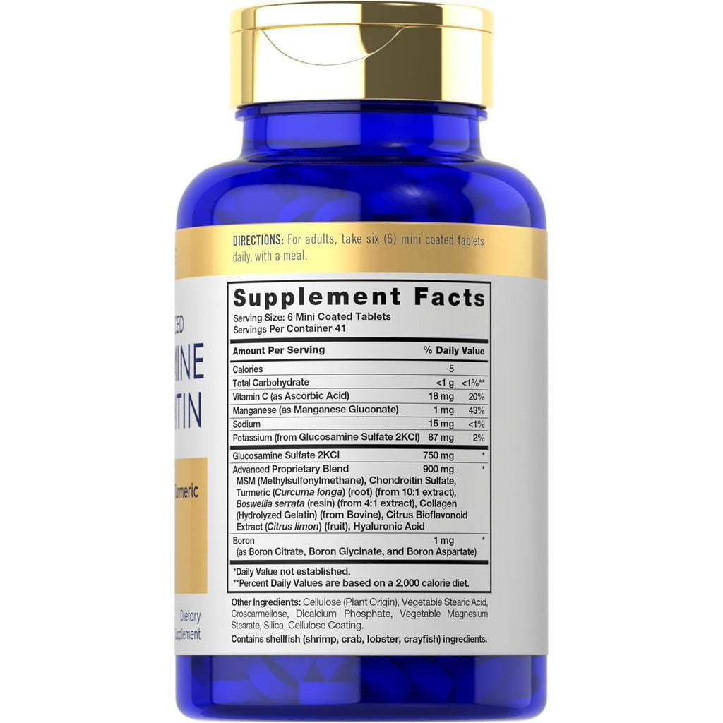 Carlyle Glucosamine Chondroitin MSM | 250 Mini Tablets | Advanced Formula with Turmeric | Non-Gmo, Gluten Free