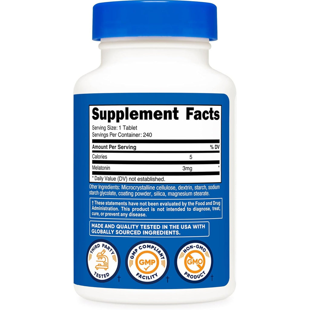 Nutricost Melatonin 3Mg, 240 Tablets - 3Mg per Serving, Non-Gmo, Gluten Free