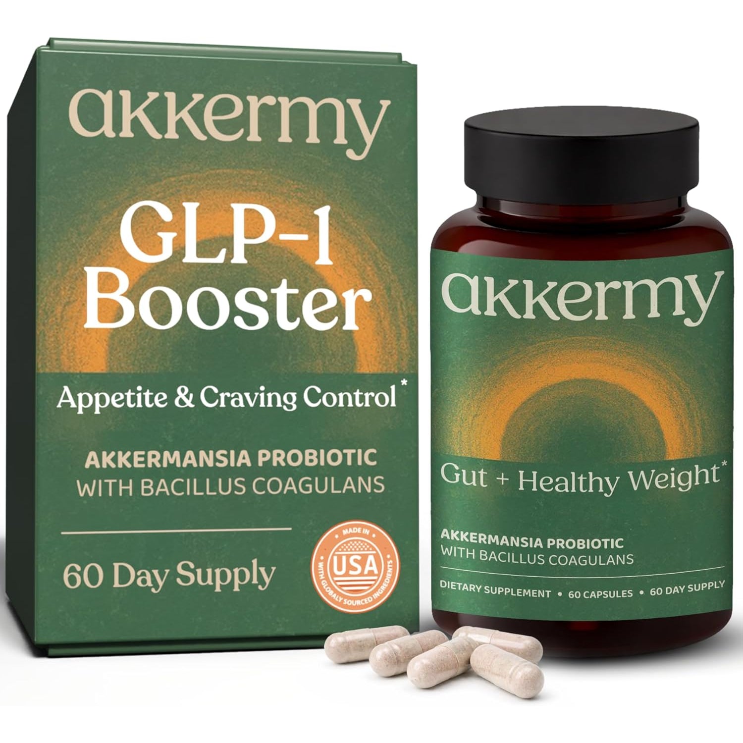 Akkermansia Probiotic for Appetite Suppressant & Craving Control | Increases GLP-1 for Weight Loss | 60 Day Supply | Made in USA | Bacillus Coagulans, B2, D3 & Chromium | SIBO Friendly, Vegan