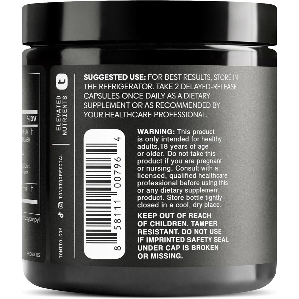 Toniiq 200 Billion CFU Probiotic Supplement 30 Verified Third-Party Tested Strains - Fully Shelf-Stable Probiotics Formula with Prebiotic Blend - Extended Release Capsules