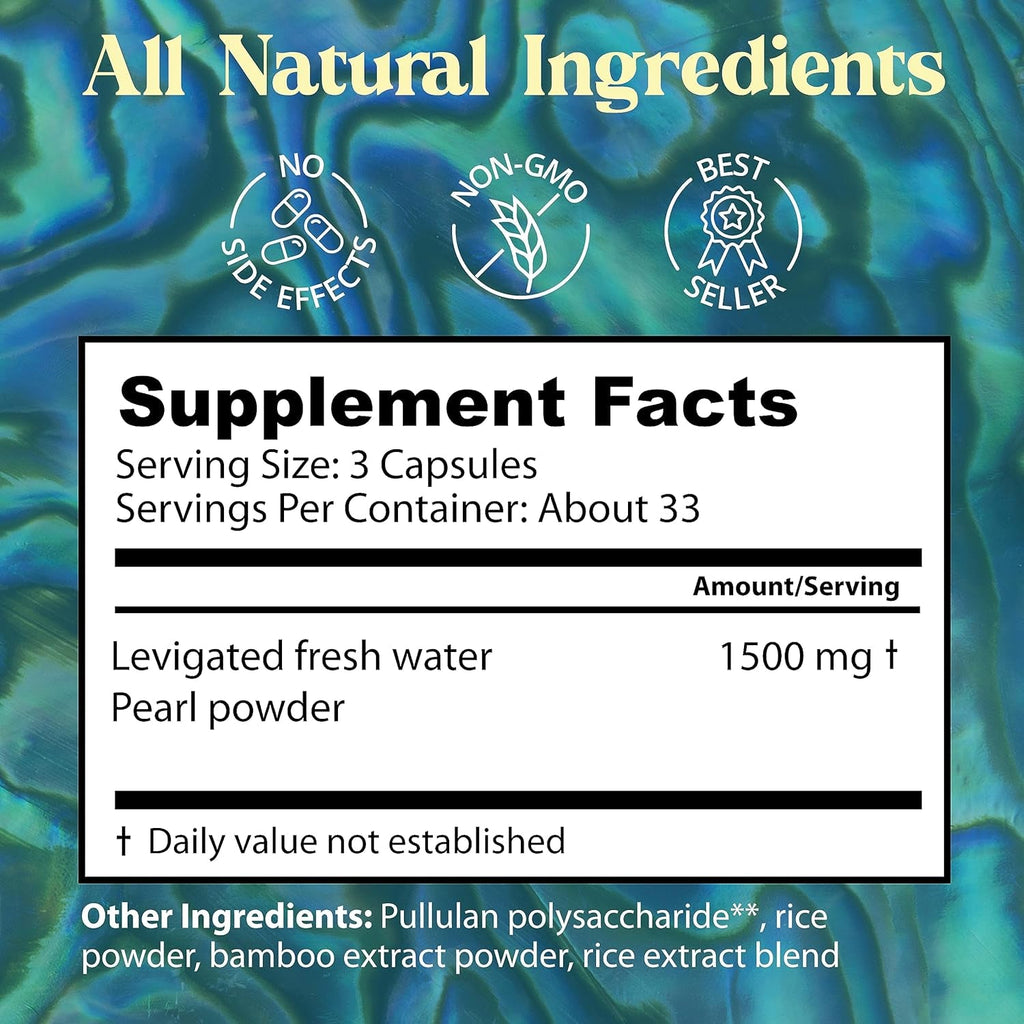 Dragon Herbs Pearl Powder Capsules - Pure Pearl Powder Supplement to Support Skin, Eyes, Nails, Beauty | All Natural Ingredients, Non-Gmo (100 Capsules, 500 Mg per Capsule)