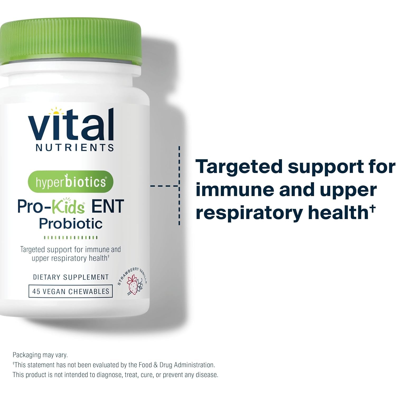Hyperbiotics Vital Nutrients Pro Kids Probiotic ENT | Toddler Probiotics for Kids Ear, Nose and Throat | Targeted Immune and Digestive Health | Strawberry-Vanilla 45 Sugar-Free Chewable Tablets