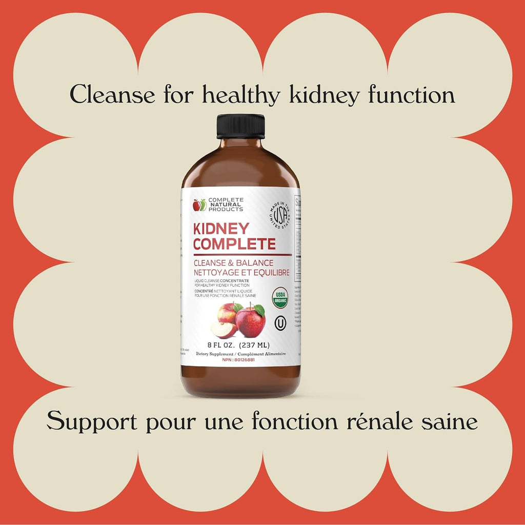 Complete Natural Products Kidney Complete - 8Oz Organic Liquid for Kidney Support, Cleanse, and Detox with Apple Cider Vinegar, Lemon, & Organic Chanca Piedra.