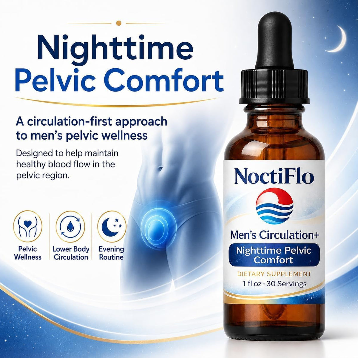 Noctiflo Prostate Support Drops –Nighttime Pelvic Comfort Liquid Supplement, 1 Fl Oz, 30 Servings, Easy-To-Use Dropper