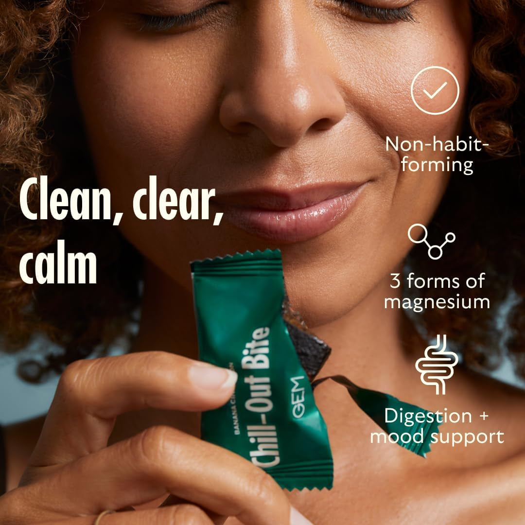 GEM Calm Bite | Supports Calm Mind & Clarity | Magnesium L-Threonate, Golden Chlorella, Lemon Balm | Holistic Non-Habit Forming | Gluten Free, Soy Free, Banana Cinnamon (7 Count)