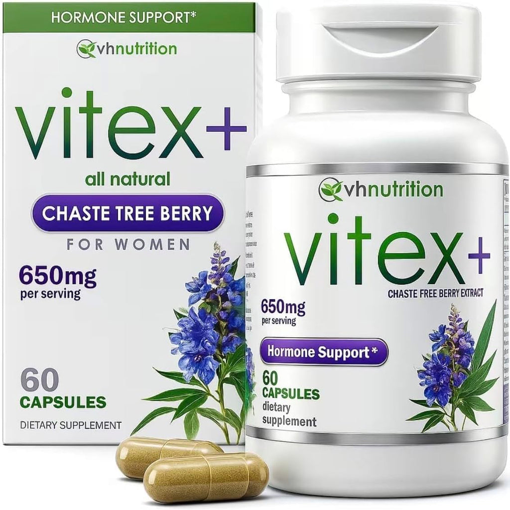 VH Nutrition VITEX+ | Vitex Chasteberry Supplement for Women | Hormonal Balance* and Fertility Support* | 650Mg per Serving of Vitex Berry Extract Powder | 60 Capsules