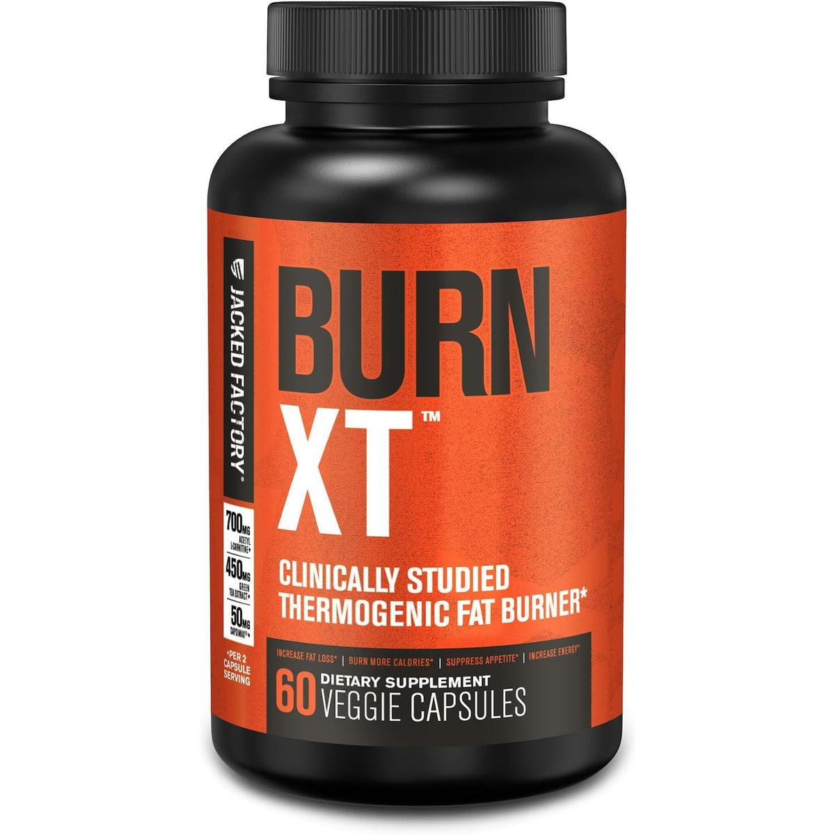Jacked Factory Burn-Xt Clinically Studied Fat Burner & Weight Loss Supplement - Appetite Suppressant & Energy Booster - with Acetyl L-Carnitine, Green Tea Extract and More - 60 Natural Diet Pills