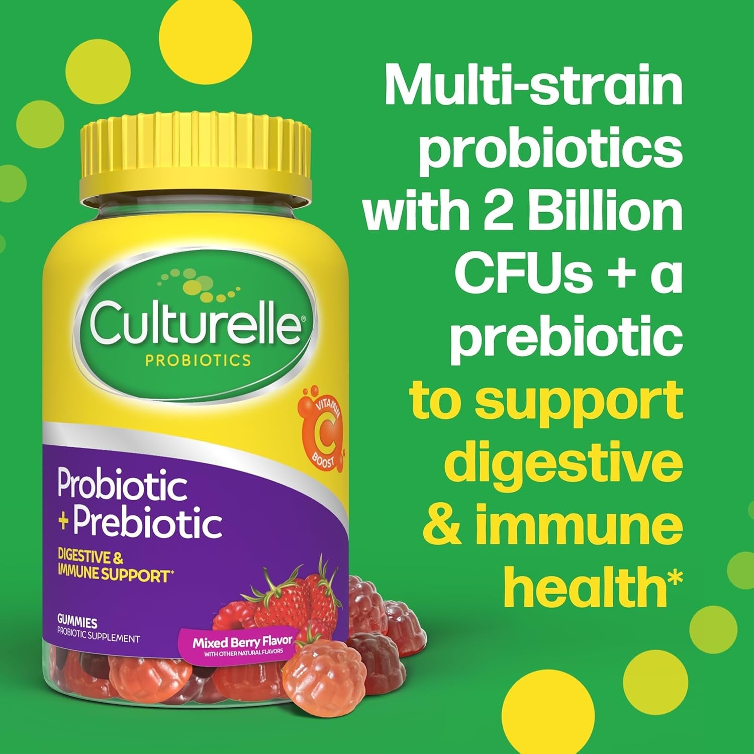 Culturelle Daily Probiotic Gummies for Women & Men, Berry Flavor, 52 Count, Naturally-Sourced Daily Probiotic + Prebiotic for Digestive Health, Non-Gmo & Vegan