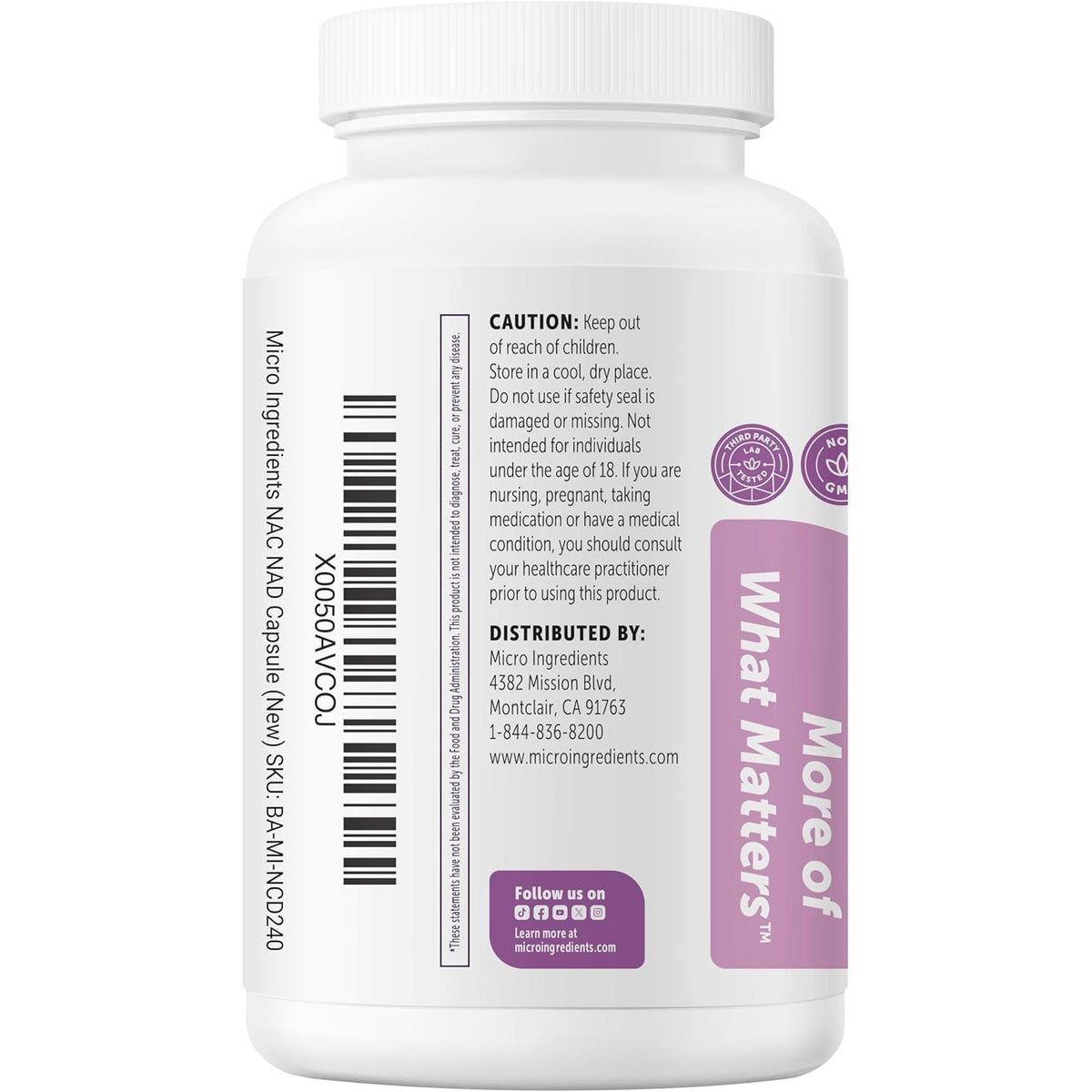 Micro Ingredients NAC with NAD+ 2,000 Mg per Serving, 240 Vegetarian Capsules | 2-In-1 N-Acetyl-L-Cysteine with Nicotinamide Adenine Dinucleotide | Non-Gmo, Gluten Free