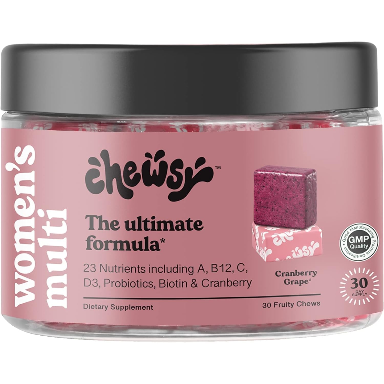 CHEWSY Women'S Multivitamin - Immune & Energy Support - 23 Nutrients Including A, B12, C, Folic Acid, Probiotics, Biotin, Cranberry - 30-Day Supply