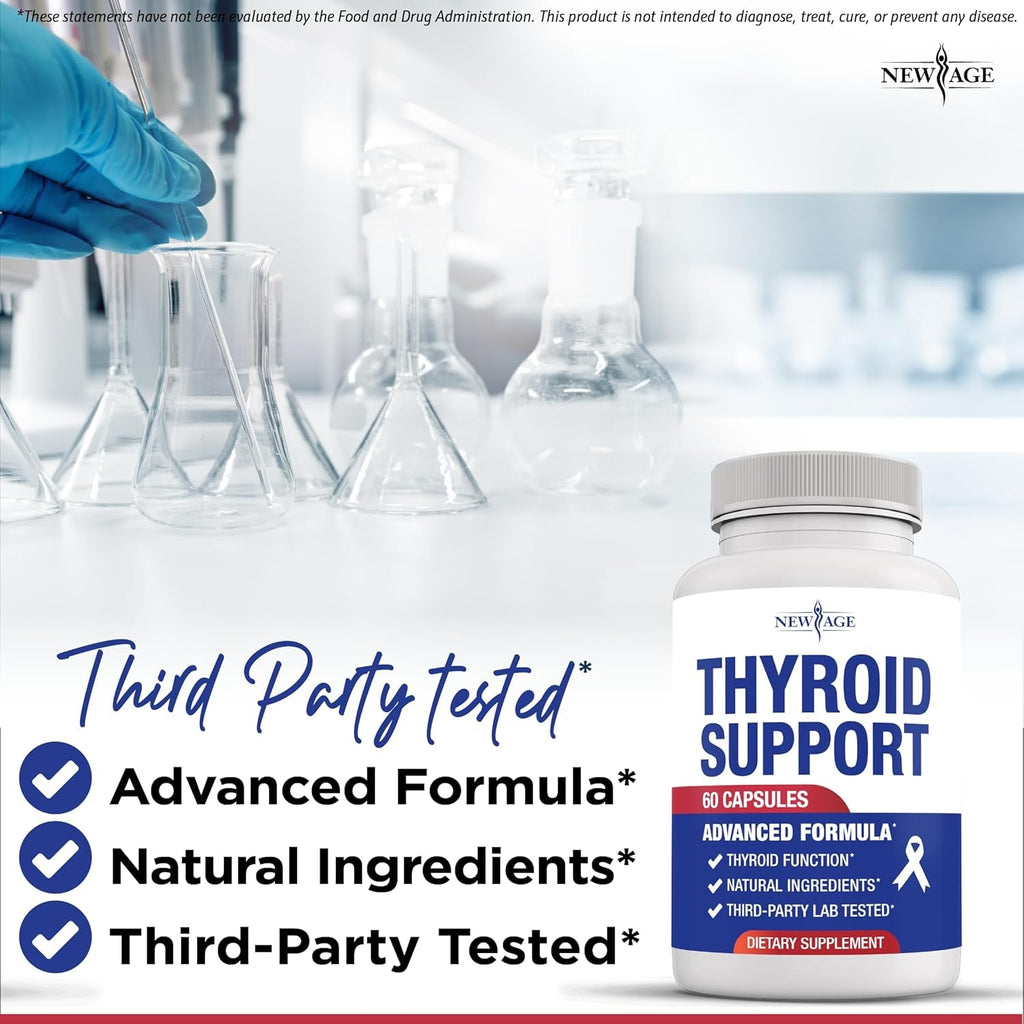 NEW AGE Thyroid Support Supplement for Women & Men with Iodine, B12, Zinc, Selenium, Ashwagandha, Bladderwrack, Turmeric, Schisandra - Non-Gmo - 120 Count