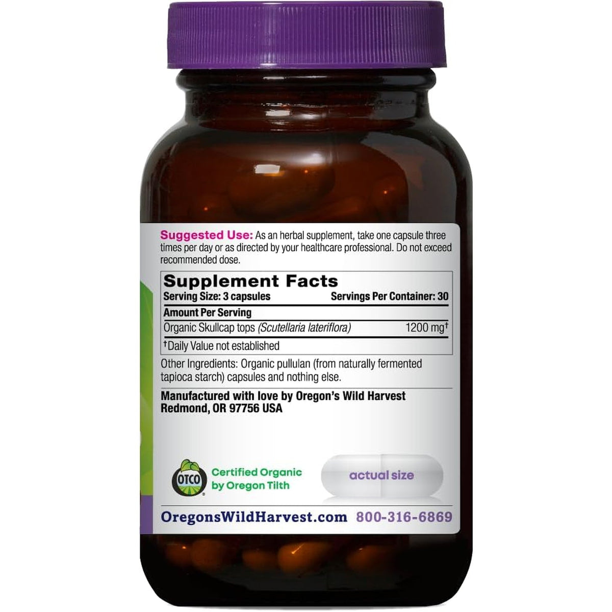 Oregon'S Wild Harvest Organic Skullcap Vegan Capsules | Traditional Herbal Supplement, 90 Count