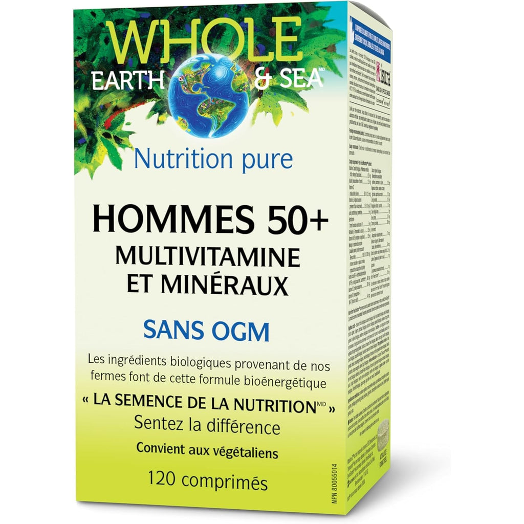 Natural Factors Whole Earth & Sea Men'S 50+ Multivitamin & Mineral - Daily Nutritional Support Multivitamin - Supports Brain Health & Immune System Function - Vegan - 120 Tablets (60 Servings)