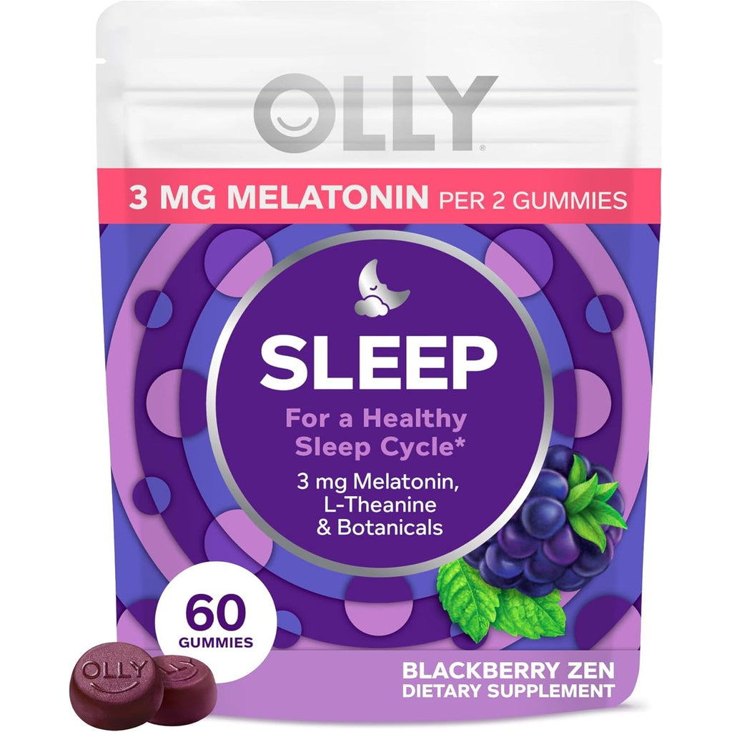 OLLY Sleep Gummy, 3 Mg Melatonin, L-Theanine, Chamomile, and Lemon Balm Extracts, Blackberry Flavor, 30 Day Supply - 60 Count