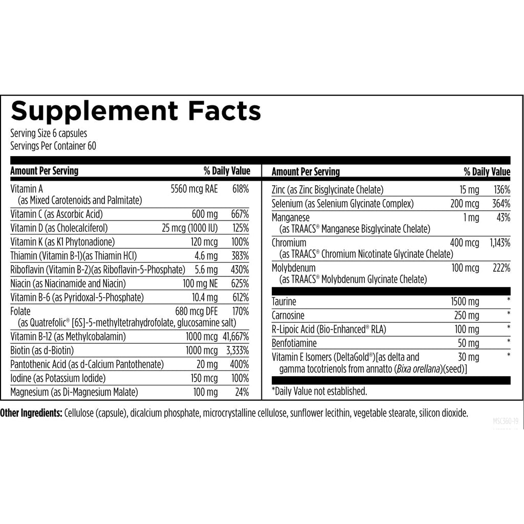 Designs for Health Metabolic Synergy - Multivitamin and Mineral Supplement with Chromium, Zinc, Selenium, R-Lipoic Acid, Vitamins + More (360 Capsules)