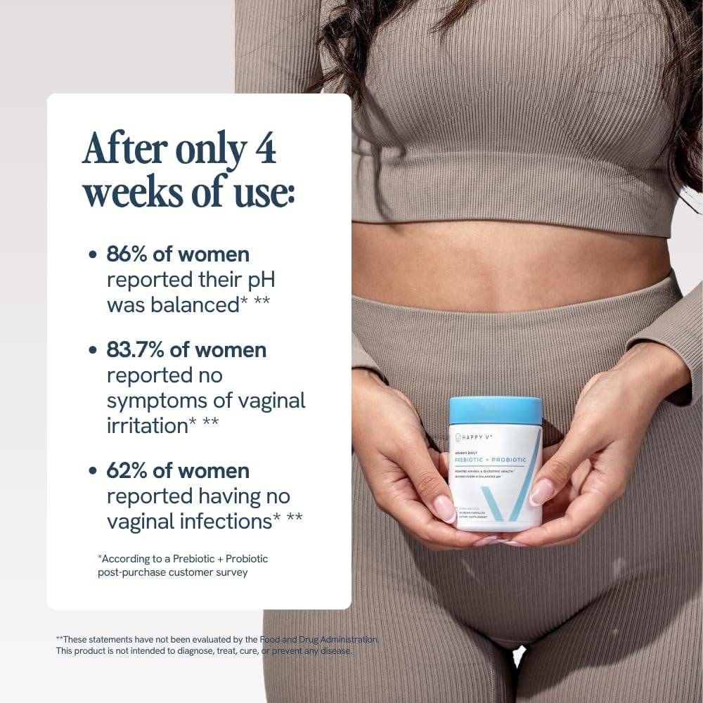 Happy V Dr. Formulated Vaginal Probiotics for Women Odor & Itch Support, Urinary & Gut Health, Ph Balance | Womens Daily Probiotic with Patented Prebiotics & Lactobacillus for Feminine Wellness