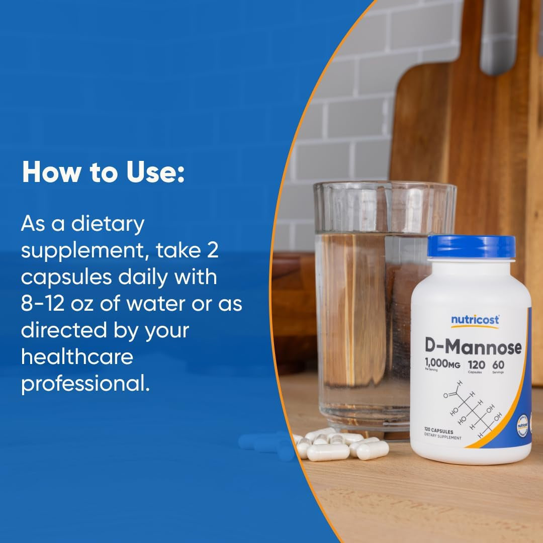 Nutricost D-Mannose 1000Mg per Serving, 120 Capsules - 500Mg per Capsule, Urinary Tract Health, Non-Gmo and Gluten Free